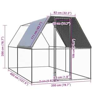 Venkovní klec pro kuřata 2 x 4 x 2 m pozinkovaná ocel - obrázek 5