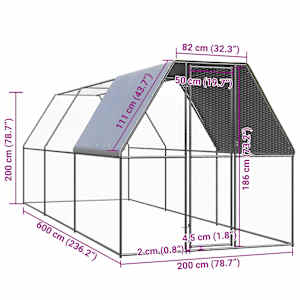 Venkovní klec pro kuřata 2 x 6 x 2 m pozinkovaná ocel - obrázek 5