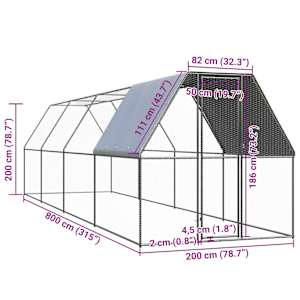 Venkovní klec pro kuřata 2 x 8 x 2 m pozinkovaná ocel - obrázek 5