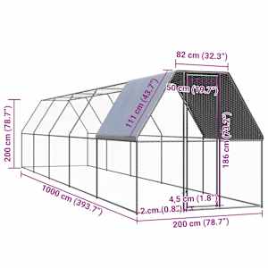 Venkovní klec pro kuřata 2 x 10 x 2 m pozinkovaná ocel - obrázek 5