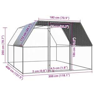 Venkovní klec pro kuřata 3 x 4 x 2 m pozinkovaná ocel - obrázek 5