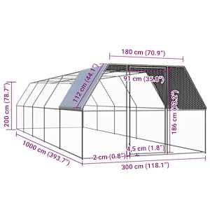 Venkovní klec pro kuřata 3 x 10 x 2 m pozinkovaná ocel - obrázek 5