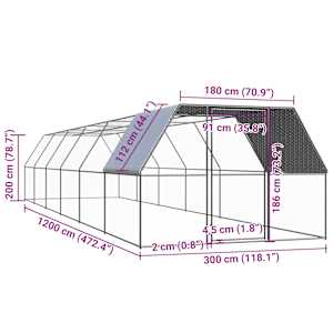 Venkovní klec pro kuřata 3 x 12 x 2 m pozinkovaná ocel - obrázek 5