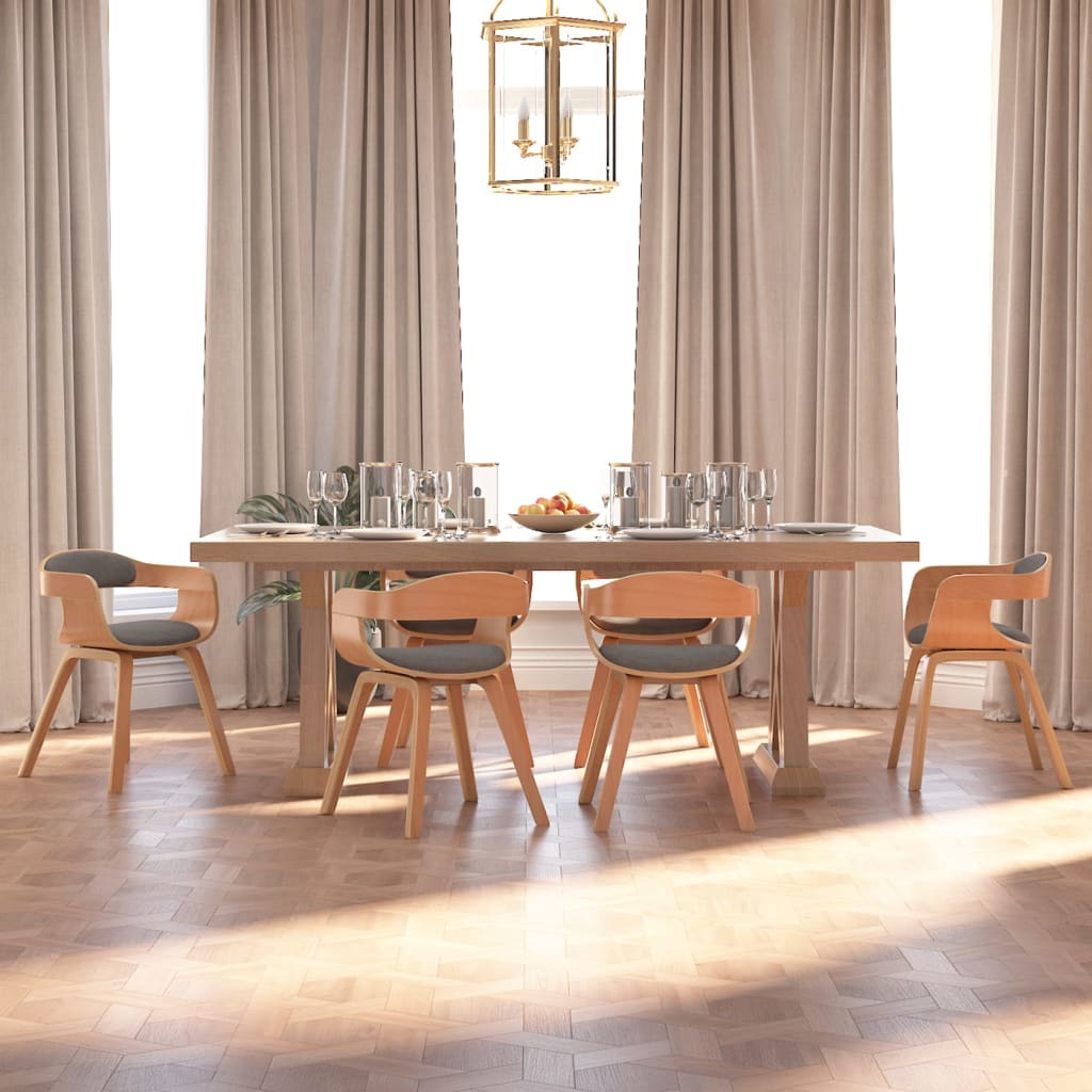 Jídelní židle 6 ks světle šedé ohýbané dřevo a textil
