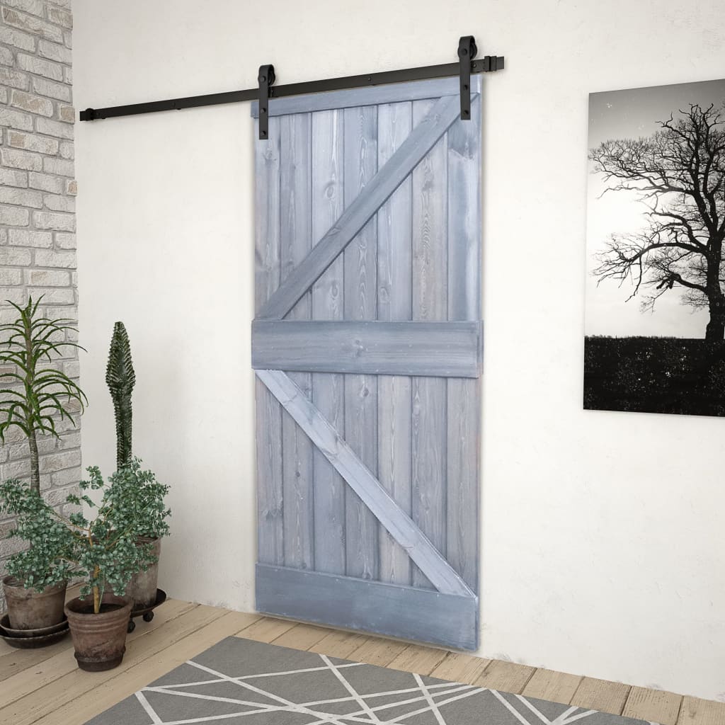 Posuvné dveře s kováním 80 x 210 cm masivní borovice šedé