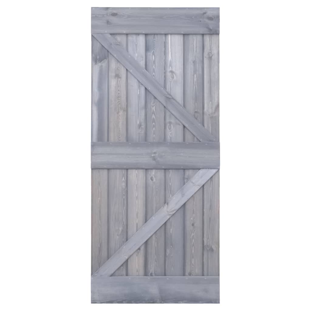 vidaXL Плъзгаща врата с монтажни части, 80x210 см, бор масив, сива