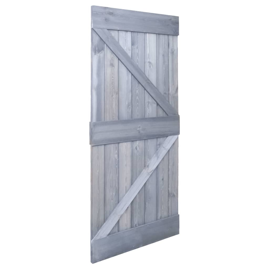 vidaXL Плъзгаща врата с монтажни части, 90x210 см, бор масив, сива