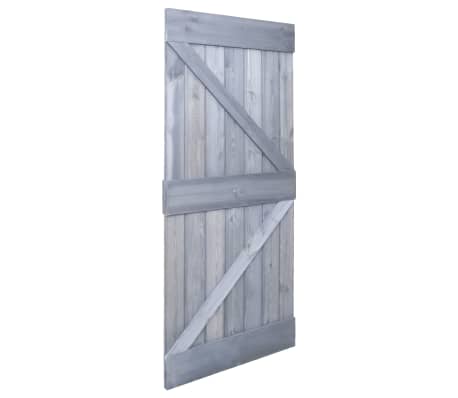 vidaXL Плъзгаща врата с монтажни части, 90x210 см, бор масив, сива