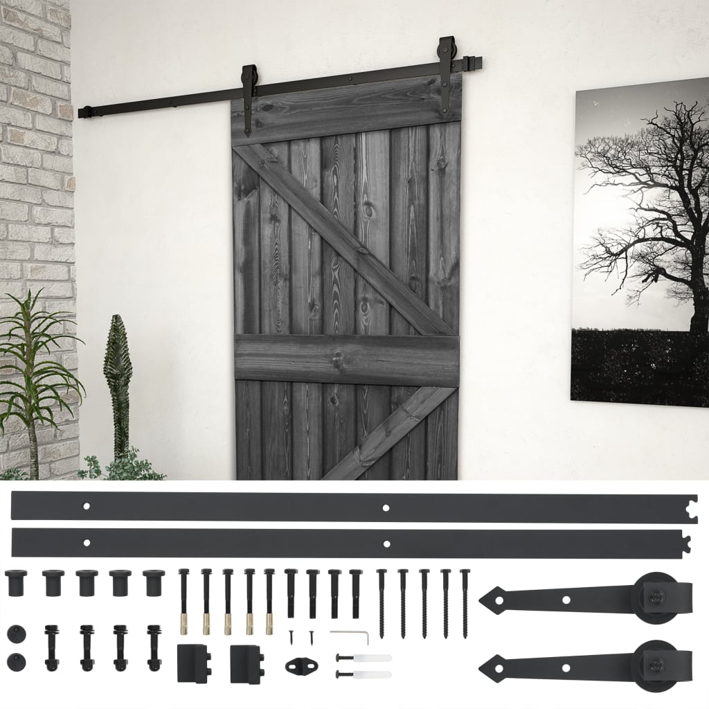 vidaXL Ușă glisantă cu set feronerie,80×210 cm,negru,lemn masiv de pin vidaXL