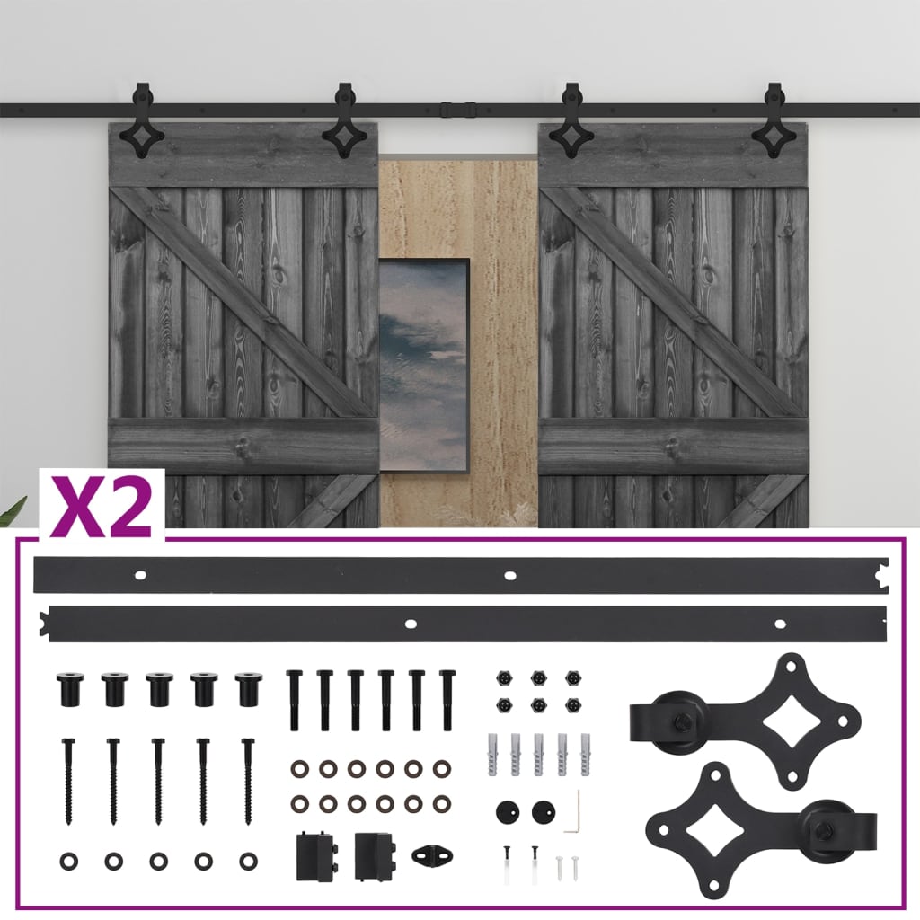 vidaXL Ușă glisantă cu set feronerie,80×210 cm,negru,lemn masiv de pin vidaXL