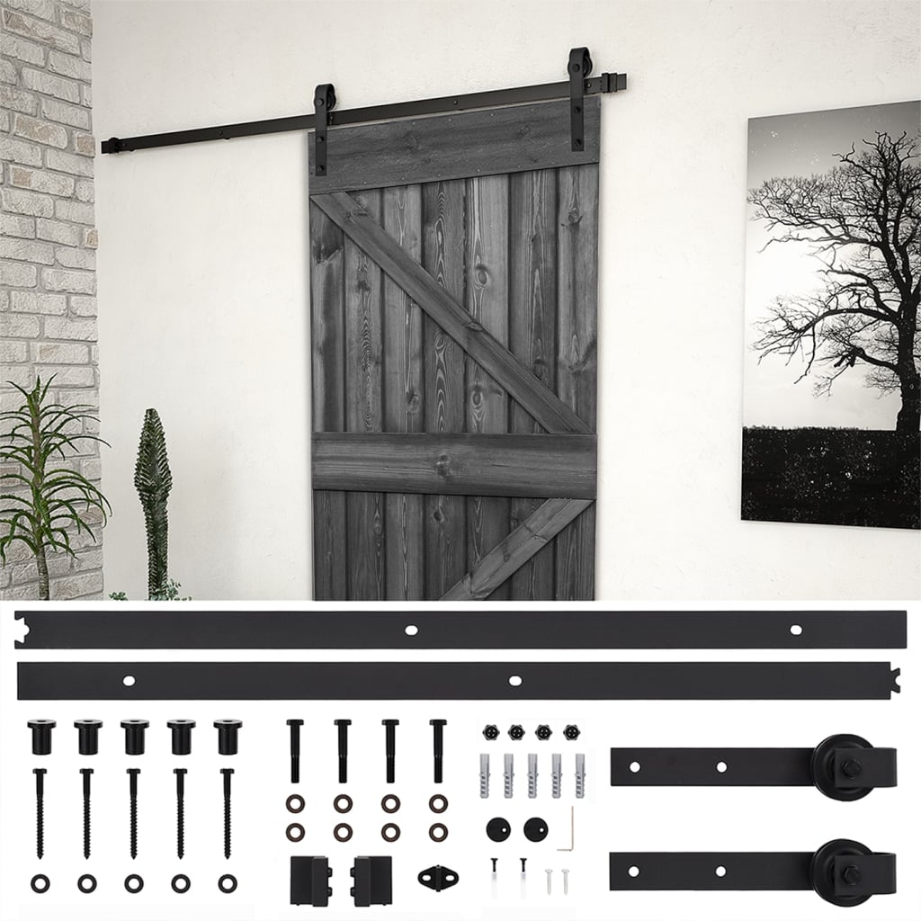 vidaXL Ușă glisantă cu set feronerie,negru,90×210 cm,lemn masiv de pin vidaXL
