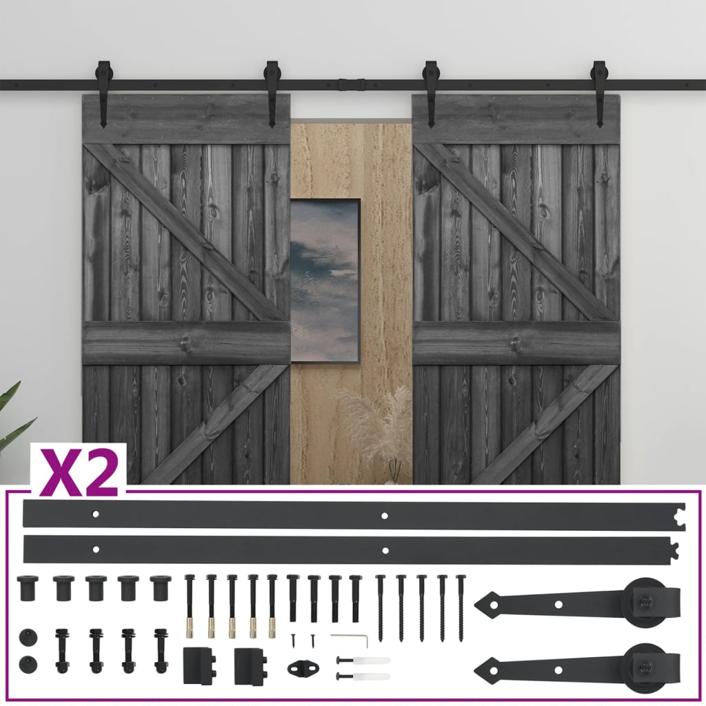 vidaXL Ușă glisantă cu set feronerie,negru,90×210 cm,lemn masiv de pin vidaXL