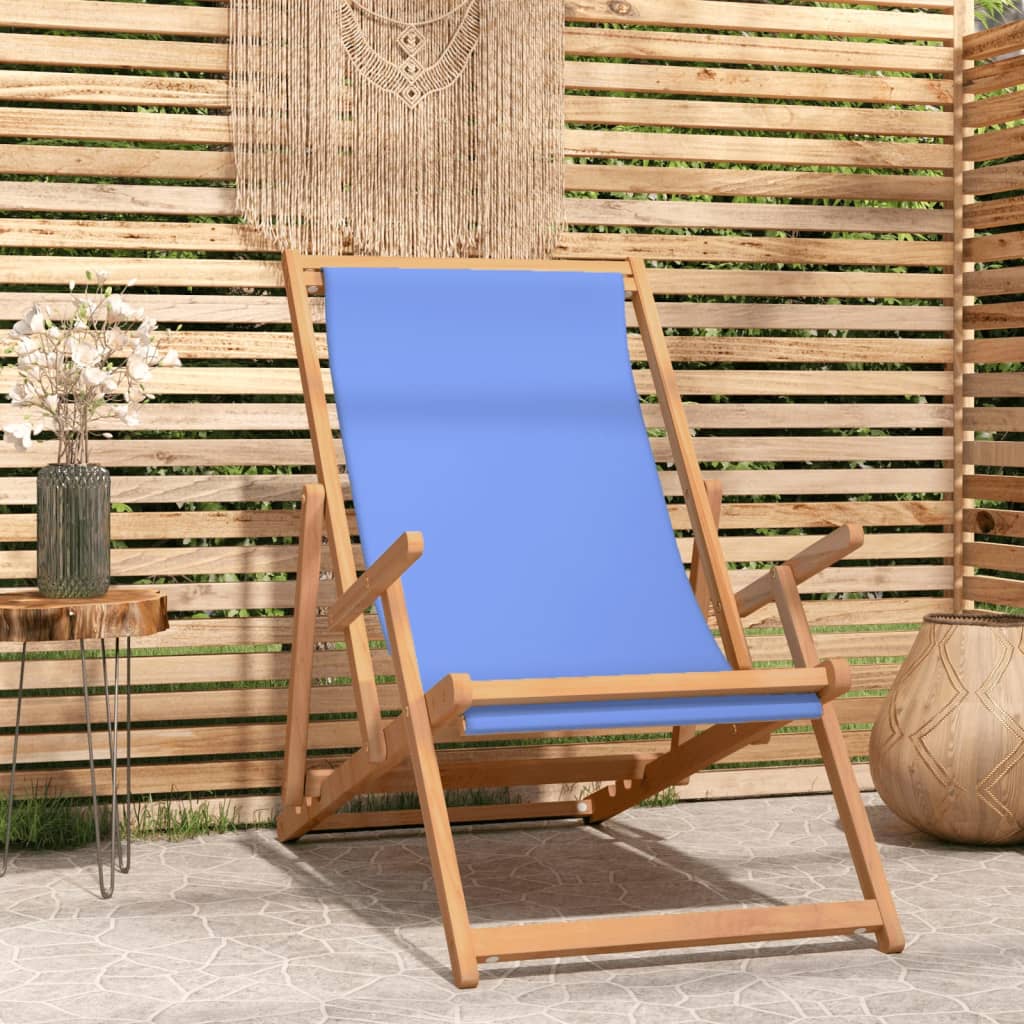 5: vidaXL foldbar strandstol massivt teaktræ blå
