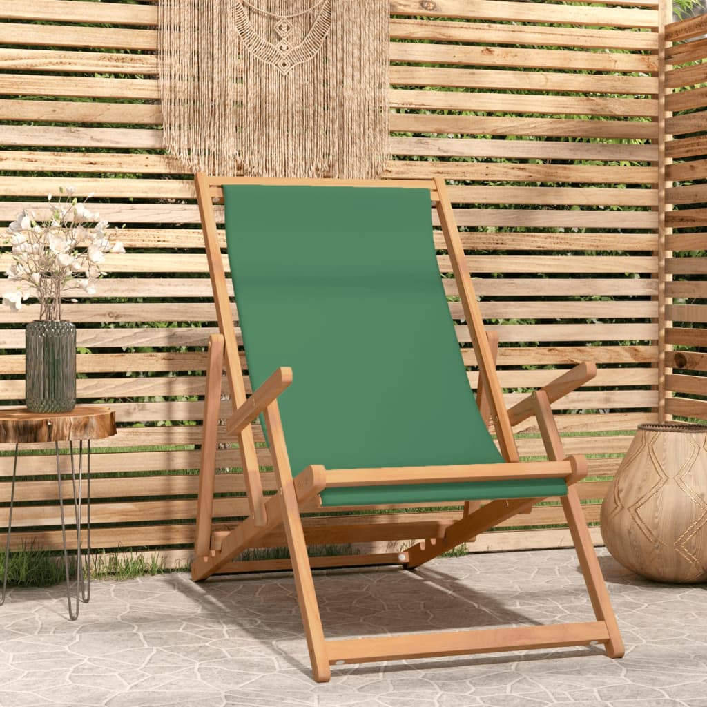foldbar strandstol massivt teaktræ grøn