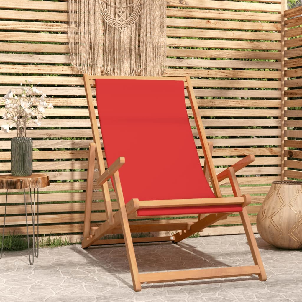 vidaXL foldbar strandstol massivt teaktræ rød