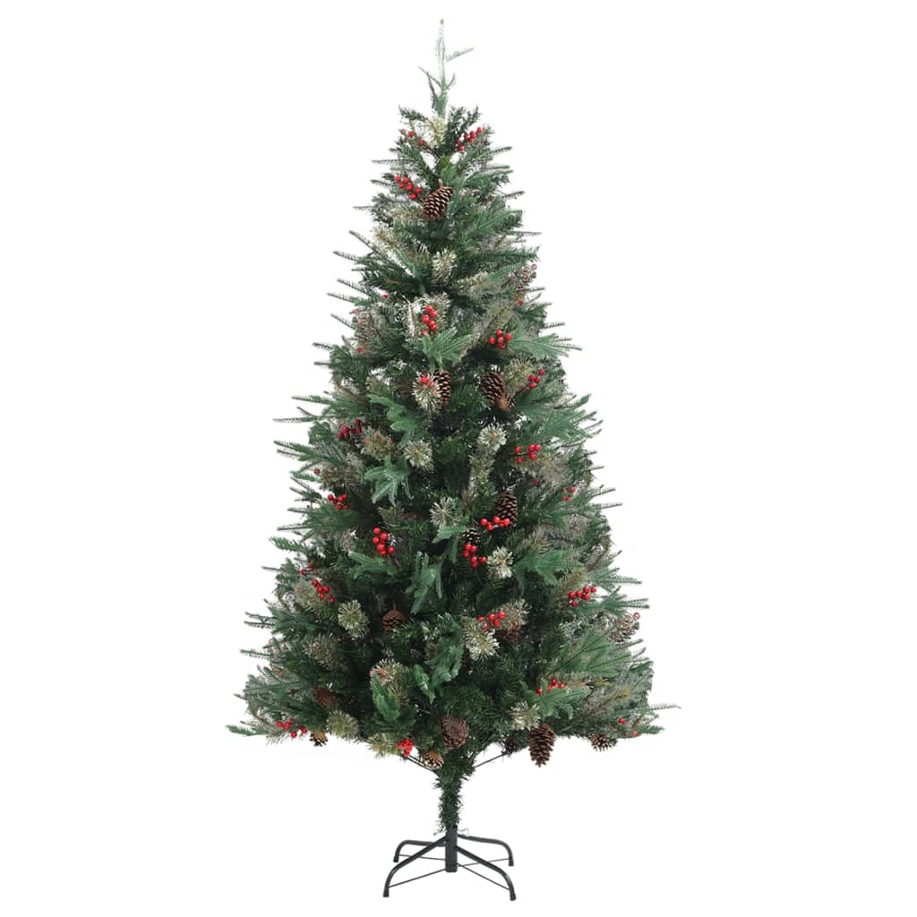 vidaXL Vianočný stromček s borovicovými šiškami zelený 225 cm PVC a PE