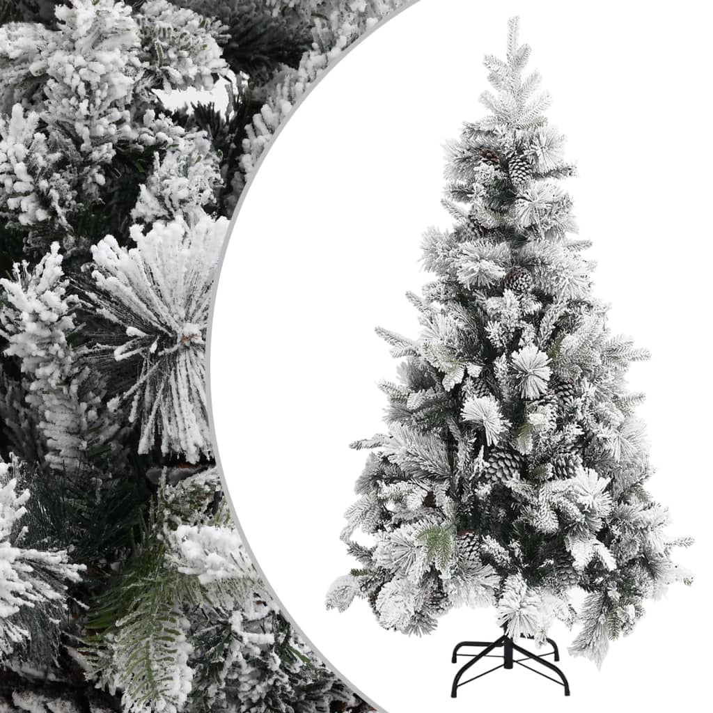 Vánoční stromek se sněhem a šiškami 225 cm PVC a PE