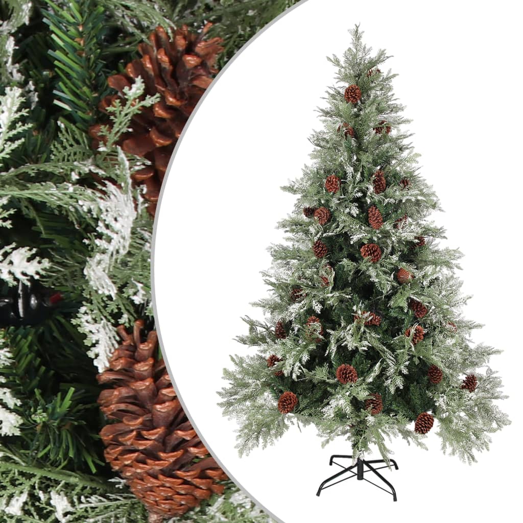 vidaXL juletræ med grankogler 120 cm PVC & PE grøn og hvid