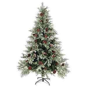 vidaXL Juletre med kongler grønn og hvit 150 cm PVC og PE