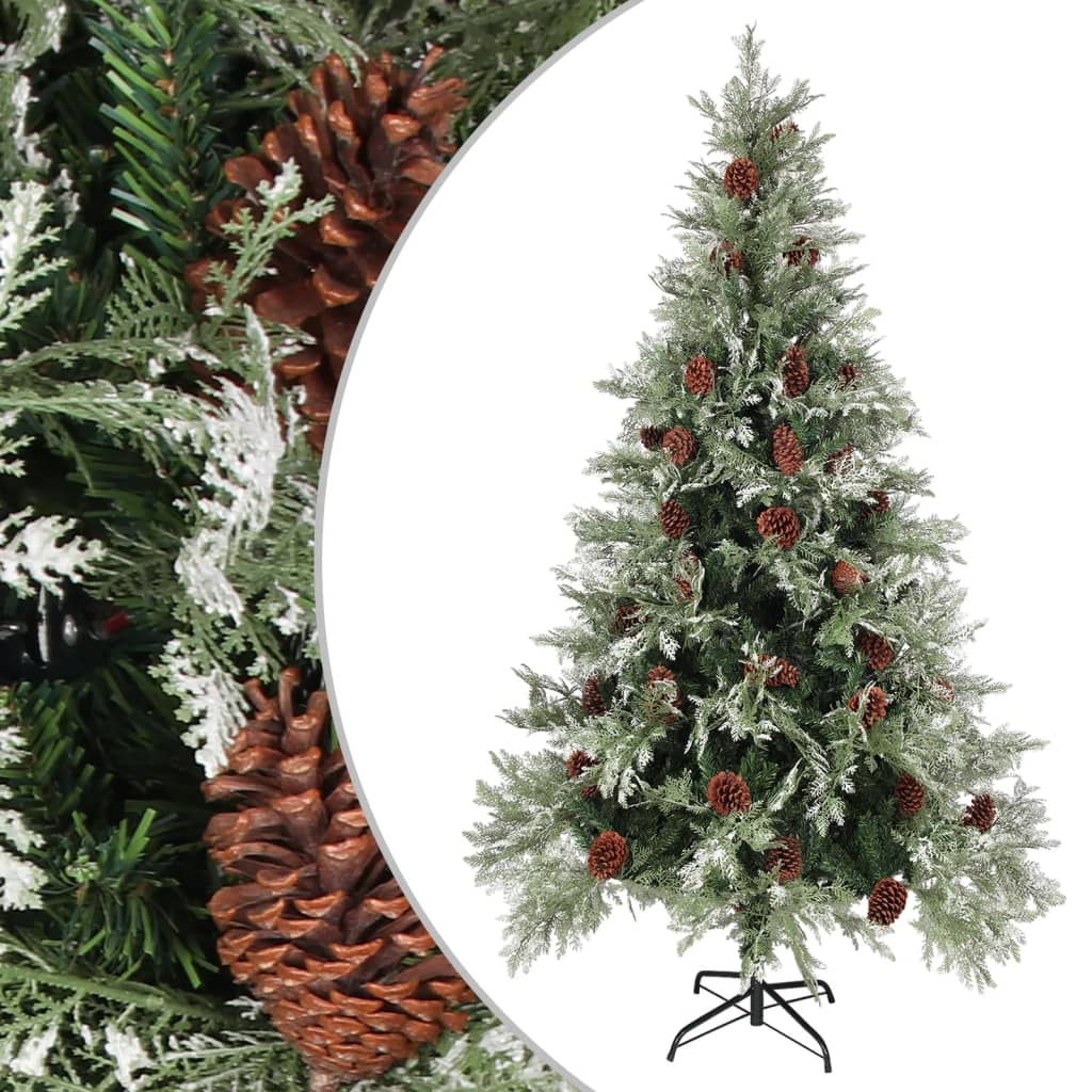 vidaXL Weihnachtsbaum mit Zapfen Grün und Weiß 195 cm PVC & PE