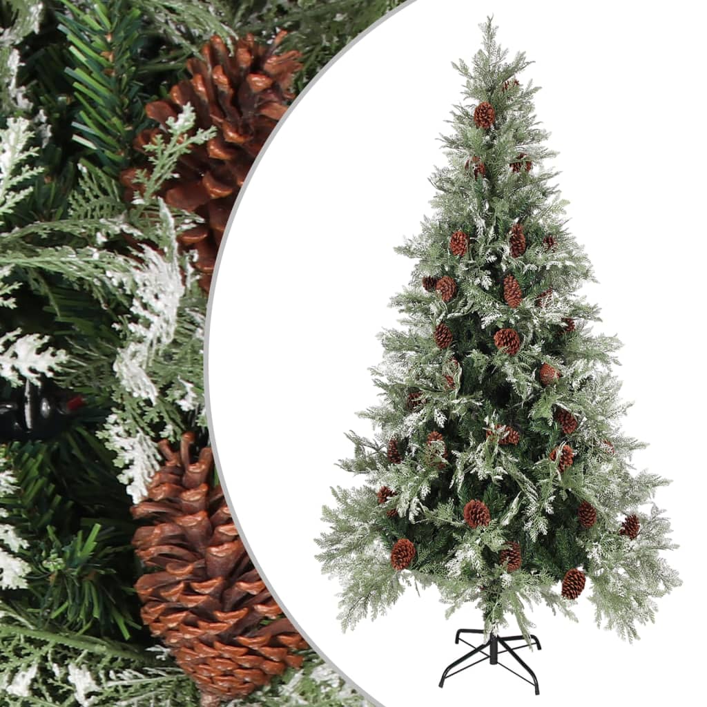 vidaXL Brad de Crăciun cu conuri de pin, verde/alb, 225 cm, PVC&PE vidaXL