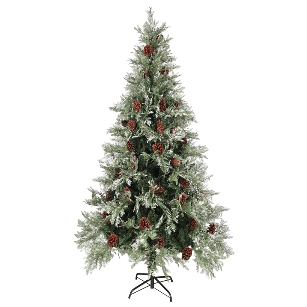 Brad de Crăciun cu conuri de pin, verde/alb, 225 cm, PVC&PE
