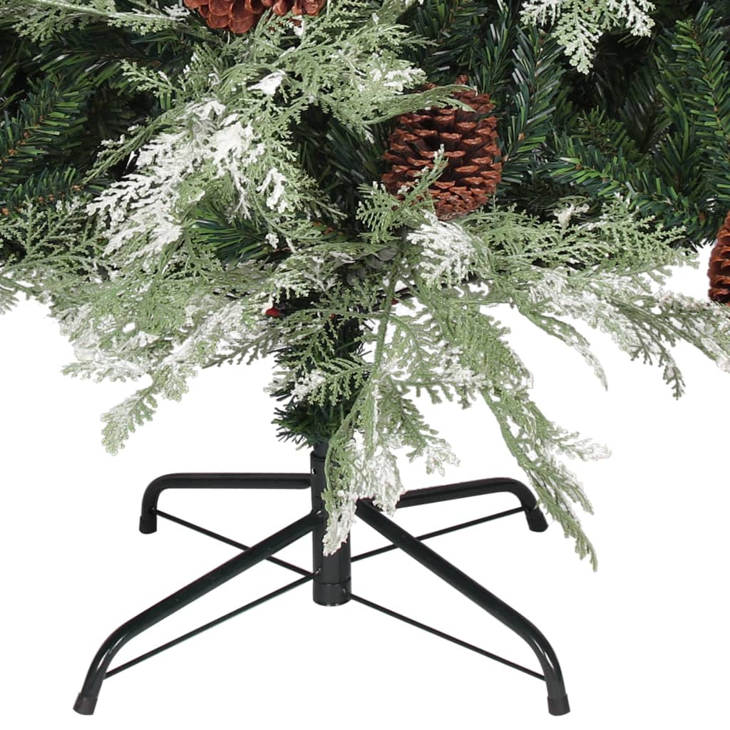 Zöld és fehér karácsonyfa fenyőtobozokkal 225 cm 