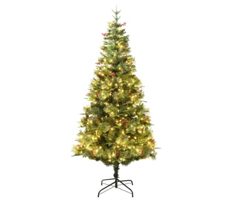 vidaXL Sapin de Noël pré-éclairé et pommes de pin vert 195cm PVC et PE