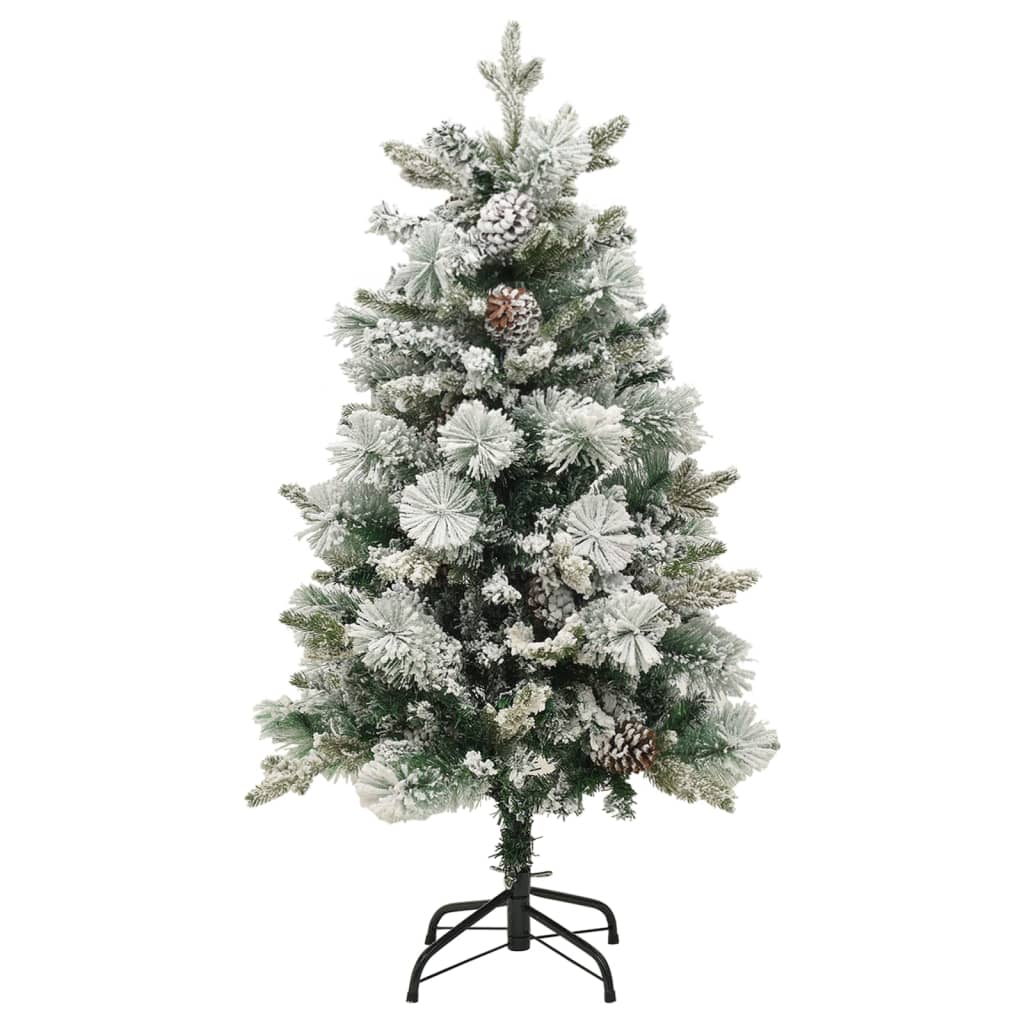 vidaXL Weihnachtsbaum mit Beleuchtung Schnee und Zapfen 150 cm PVC&PE