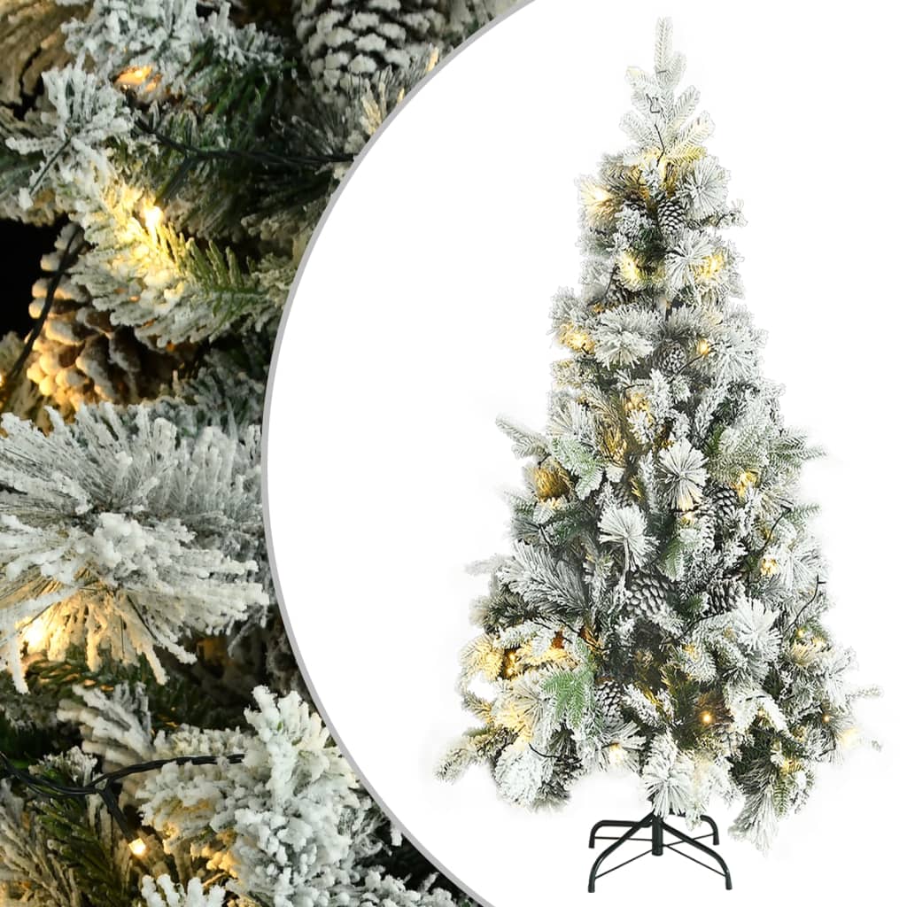 vidaXL Brad de Crăciun cu zăpadă & LED-uri & conuri, 225 cm, PVC&PE vidaXL