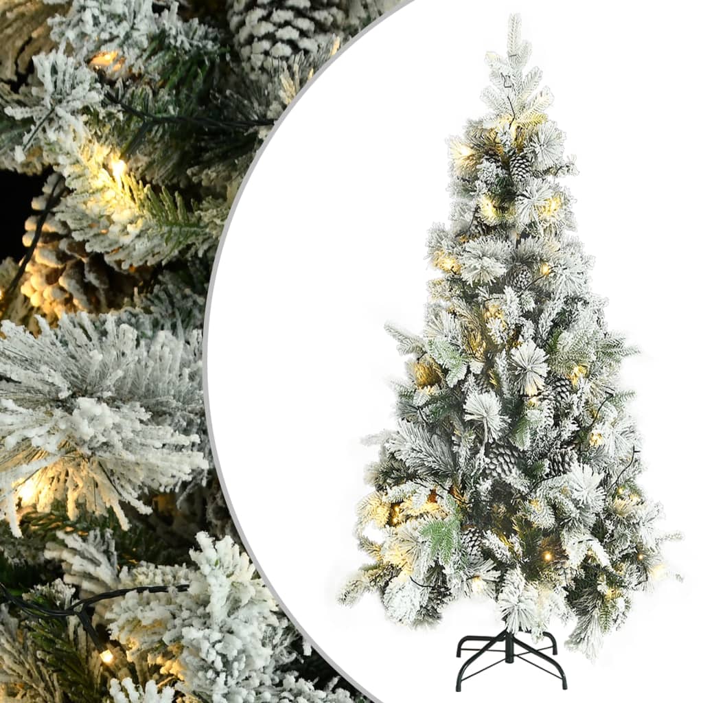 vidaXL Weihnachtsbaum mit Beleuchtung Schnee und Zapfen 225 cm PVC&PE