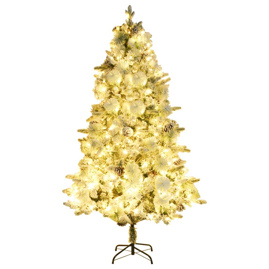 vidaXL Vánoční stromek s LED zasněžený s šiškami 225 cm PVC a PE