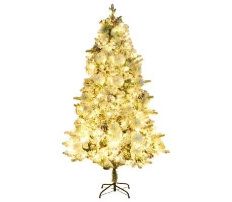 vidaXL Árvore de Natal pré-iluminada c/ flocos neve e pinhas PVC/PE