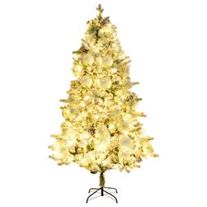 Vánoční stromek s LED zasněžený s šiškami 225 cm PVC a PE - obrázek 2