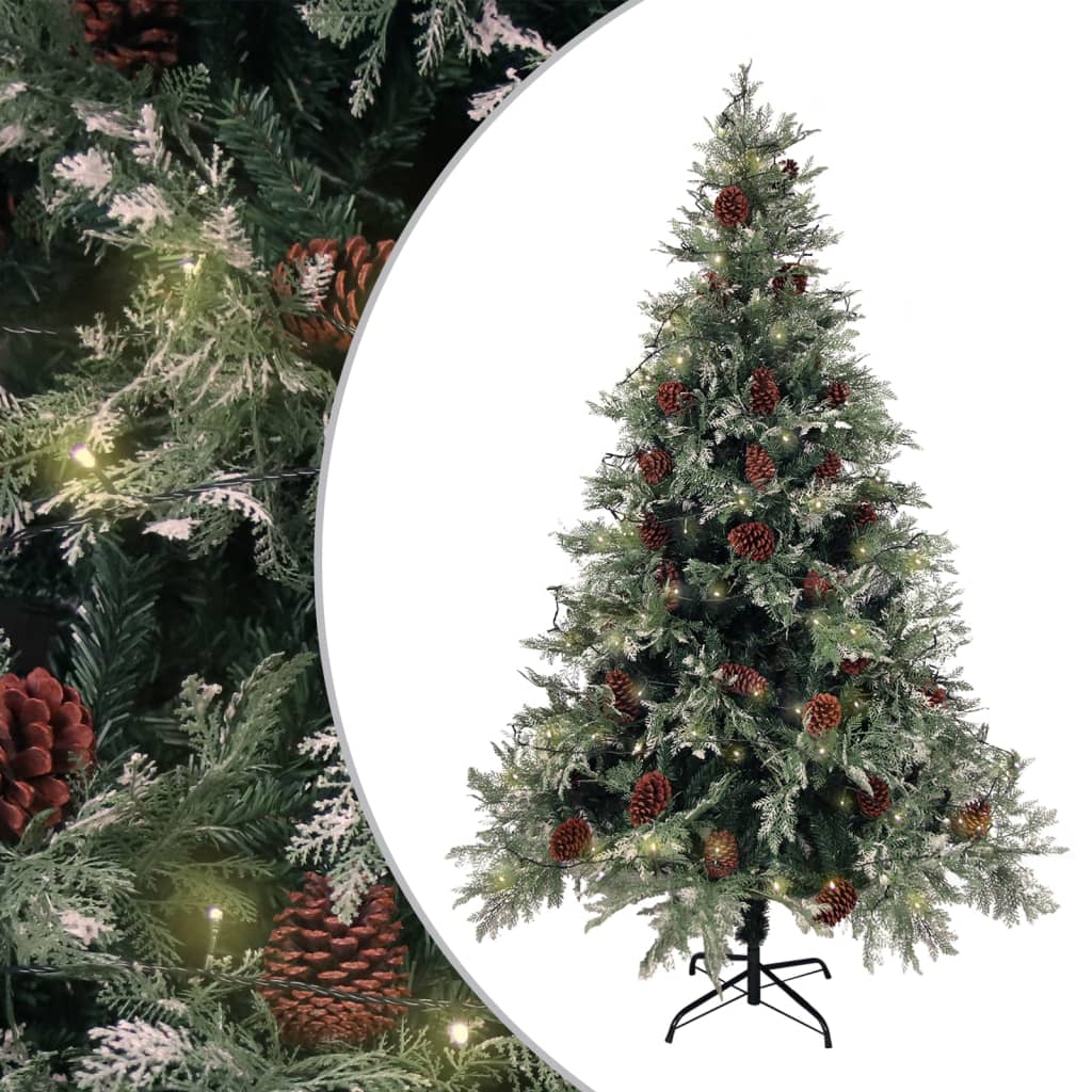 Sapin de Noël LED et pommes de pin Vert/Blanc 120 cm PVC et PE