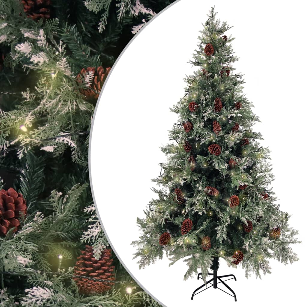 vidaXL Kerstboom met LED’s en dennenappels 195 cm PVC en PE groen wit