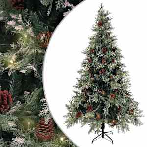vidaXL valgustatud kunstkuusk k&auml;bidega, roheline, valge 195 cm, PVC&PE
