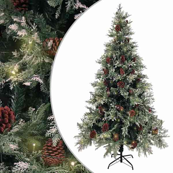 vidaXL valgustatud kunstkuusk k&auml;bidega, roheline, valge 195 cm, PVC&PE