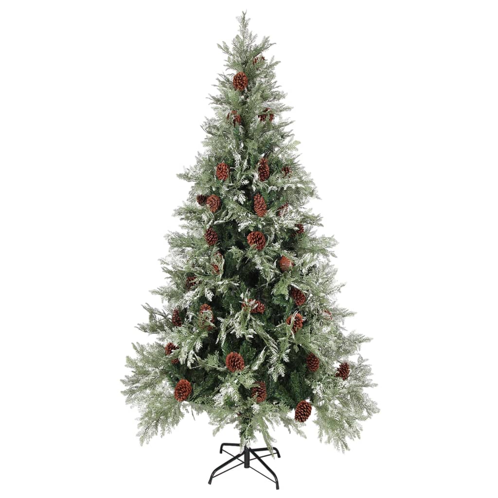 vidaXL Weihnachtsbaum mit Beleuchtung und Kiefernzapfen 225 cm PVC&PE