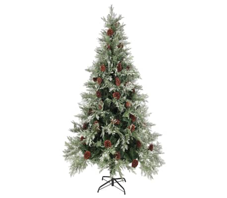 vidaXL juletræ med grankogler og lys PVC og PE 225 cm grøn og hvid