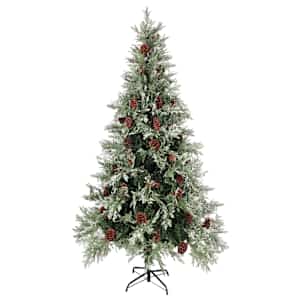 Vánoční stromek s LED a šiškami zelený a bílý 225 cm PVC a PE - obrázek 2