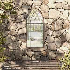 Vrtno ogledalo peščeno 100x45 cm železno za zunanjo uporabo