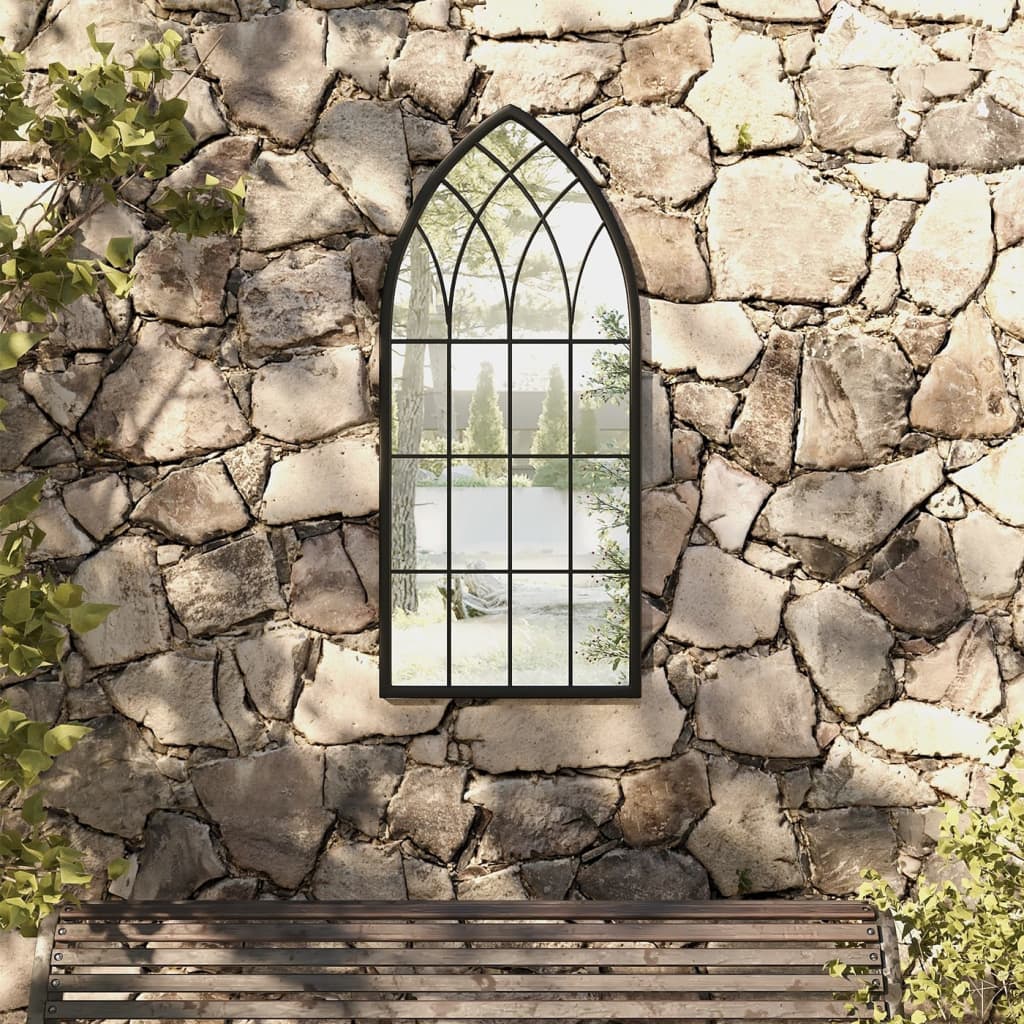 Zahradní zrcadlo černé 100 x 45 cm železo pro použití venku