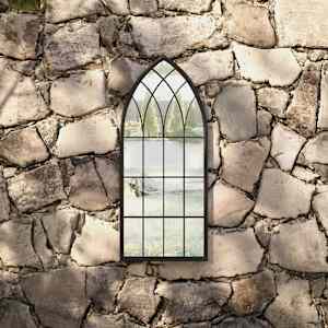 Vrtno ogledalo črno 70x30 cm železno za zunanjo uporabo