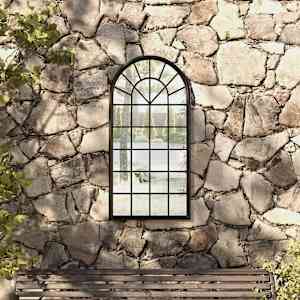 Vrtno ogledalo črno 90x45 cm železno za zunanjo uporabo