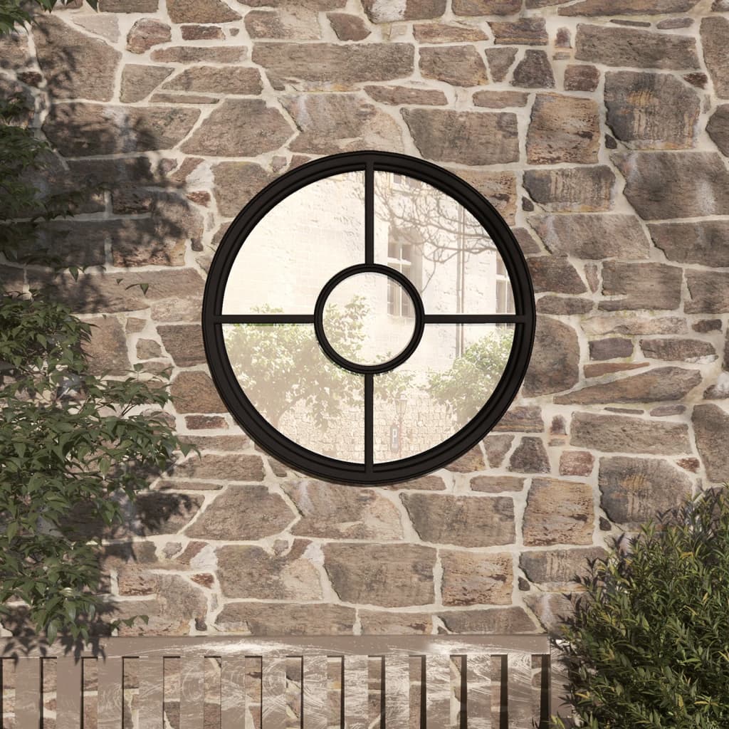 vidaXL Oglindă de grădină rotundă, negru, 60x4 cm, fier, uz exterior