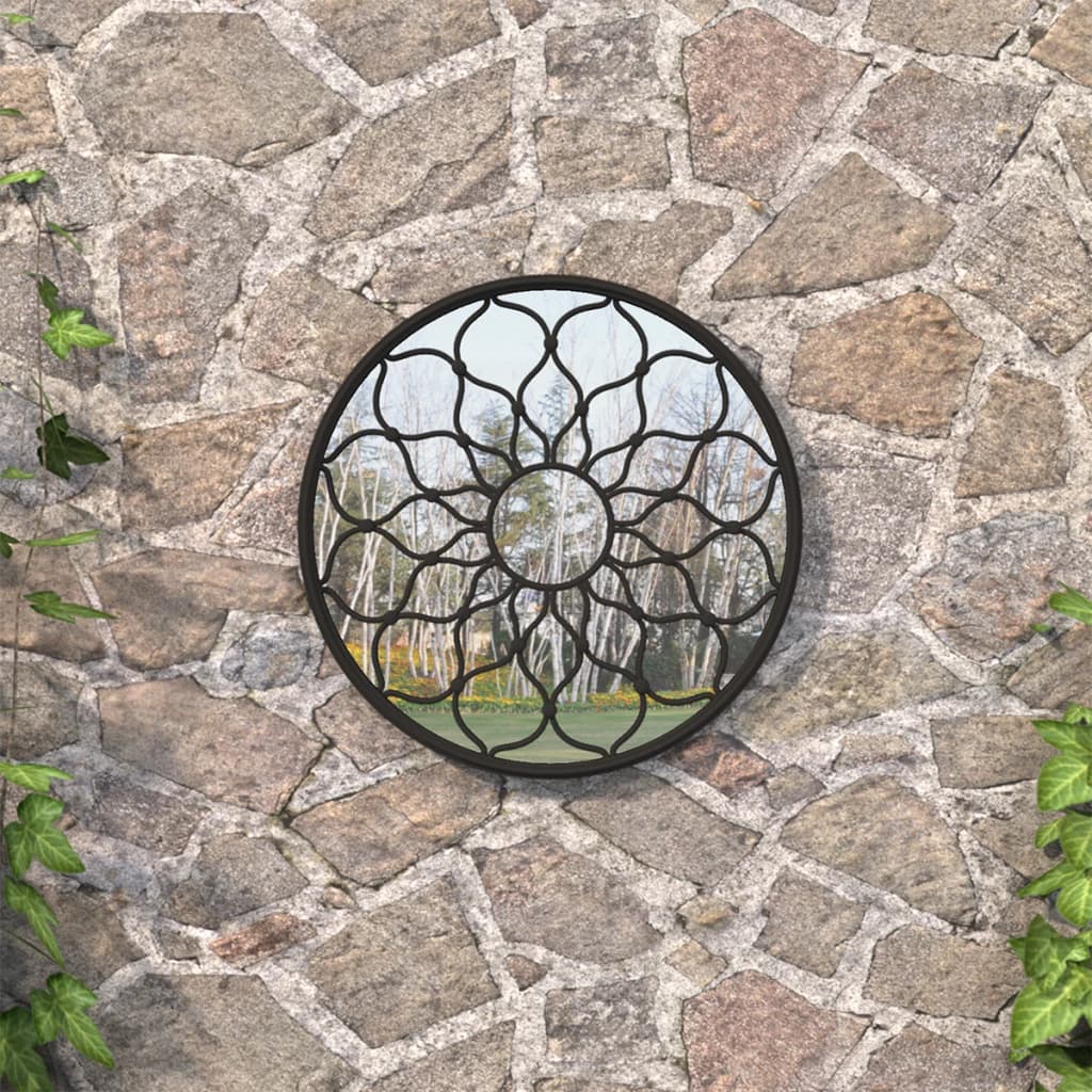 vidaXL Oglindă de grădină rotundă, negru, 60x3 cm, fier, uz exterior