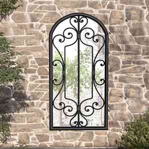 Vrtno ogledalo črno 70x30 cm železno za zunanjo uporabo