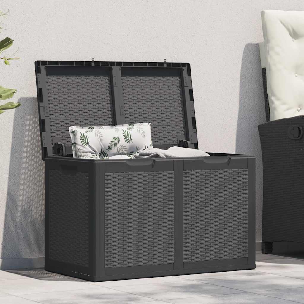 vidaXL Cutie de depozitare pentru grădină, negru, 180L, PP ratan