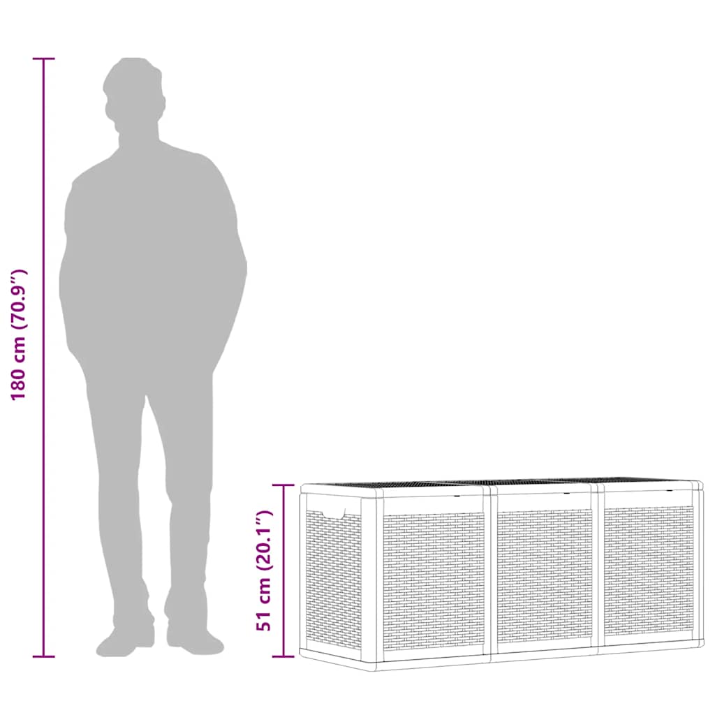 dārza uzglabāšanas kaste, 270 L, melna, PP rotangpalma